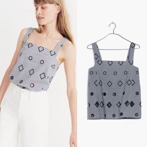 Madewell Embroidered Stripe Apron Geo Top Sleeveless Square Neck Blue White XS 2